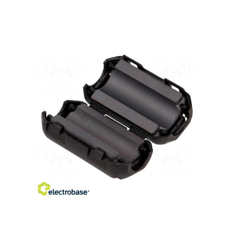Ferrite: two-piece, on round cable, Ø: 9 mm, 809, A: 19.5 mm, B: 18 mm