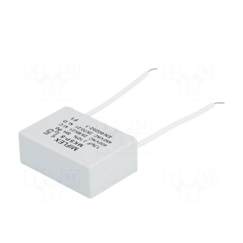 Kondensatorius: variklio, darbinis, 1,5uF, 400VAC, 41,4x28,5x16 mm, ±10%, 3000h