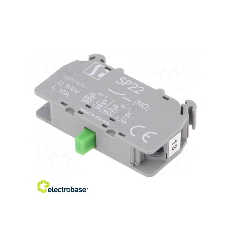 Kontaktų blokas, NO, 2.5A / 230V AC, 4A / 24V DC, 22 mm, DIN
