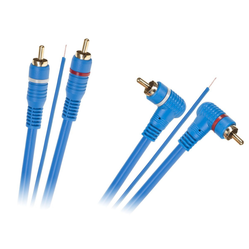 Audio cable 2xRCA - 2xRCA cable with control wire, Length 5 m, Right angle, Car Audio