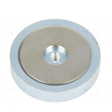 Magnet: permanent, neodymium, H: 8mm, 500N, Ø: 40mm, Thread length: 6 mm