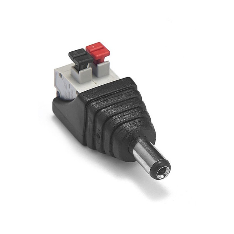 Aukščiausios kokybės 5,5 x 2,1 mm nuolatinės srovės kištukas, 12 V / 24 V, 2 kontaktų presavimo tipo, surinkimas be įran