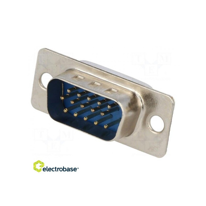 D-Sub HD, PIN: 15, plug, Male, for cable, straight, soldering, 5A