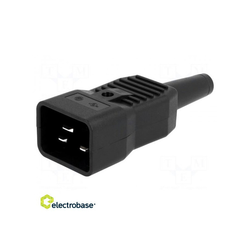 Jungtis: kintamosios srovės maitinimo kištukas, vyriškas, 16A, 250VAC, IEC 60320 C20 (I)