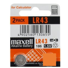G12 batteries 1.5V Maxell Alkaline LR43 / 186 in a package of 1 pc.