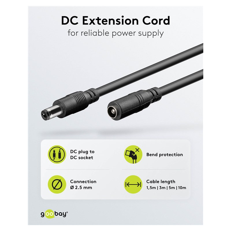 Extension cable LED / CCTV, 5.5×2.5 mm, 10 m, plug-socket, Goobay