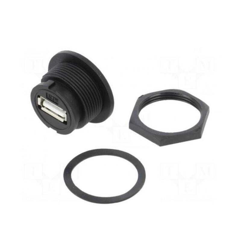 Lizdas, USB A, montuojamas ant plokštės, sraigtinis, THT, tiesus, USB 2.1