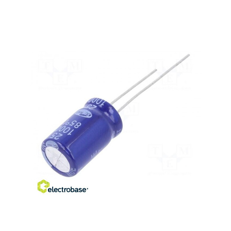 Kondensatorius: elektrolitinis, THT, 1000uF, 25VDC, Ø10x16mm, ±20%, 2000h