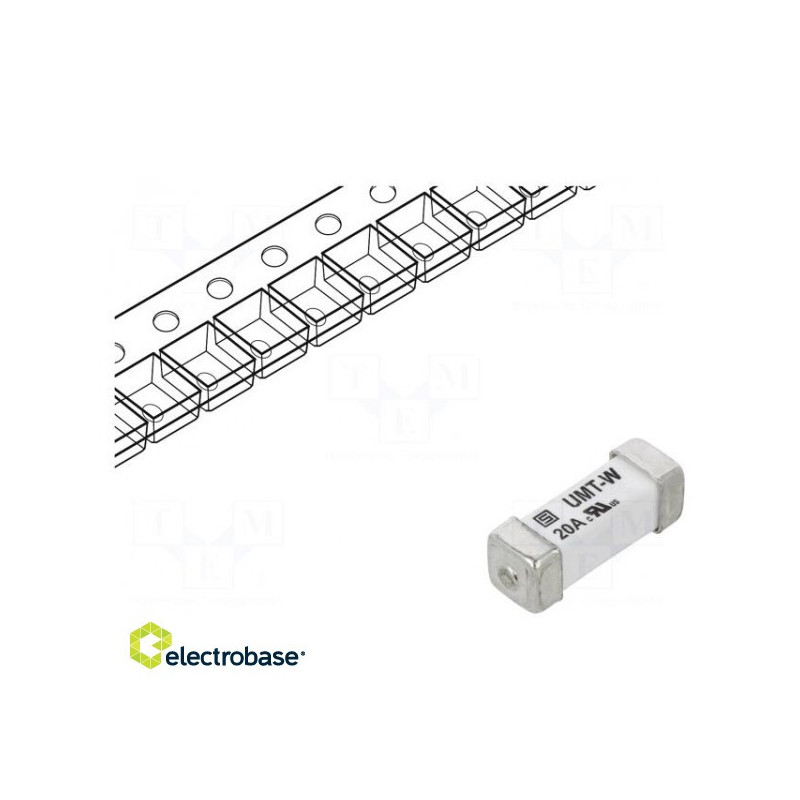 Fuse: fuse, time-lag, 20A, 125VAC, 125VDC, SMD, ceramic, copper