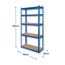 Durable, transformable metal shelf 180x90x40 cm, for home, office, garage, blue galvanized