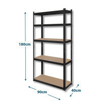 Durable, transformable metal shelf 180x90x40 cm, for home, office, garage, black galvanized