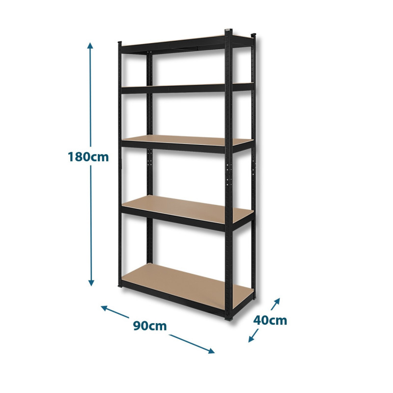 Durable, transformable metal shelf 180x90x40 cm, for home, office, garage, black galvanized