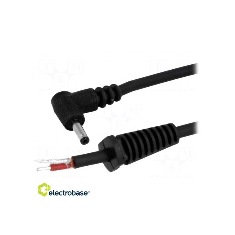 Kabelių laidai, DC 1,3 / 3,5 kištukas kampinis 1mm2 juodas 1,5m -20÷70°C