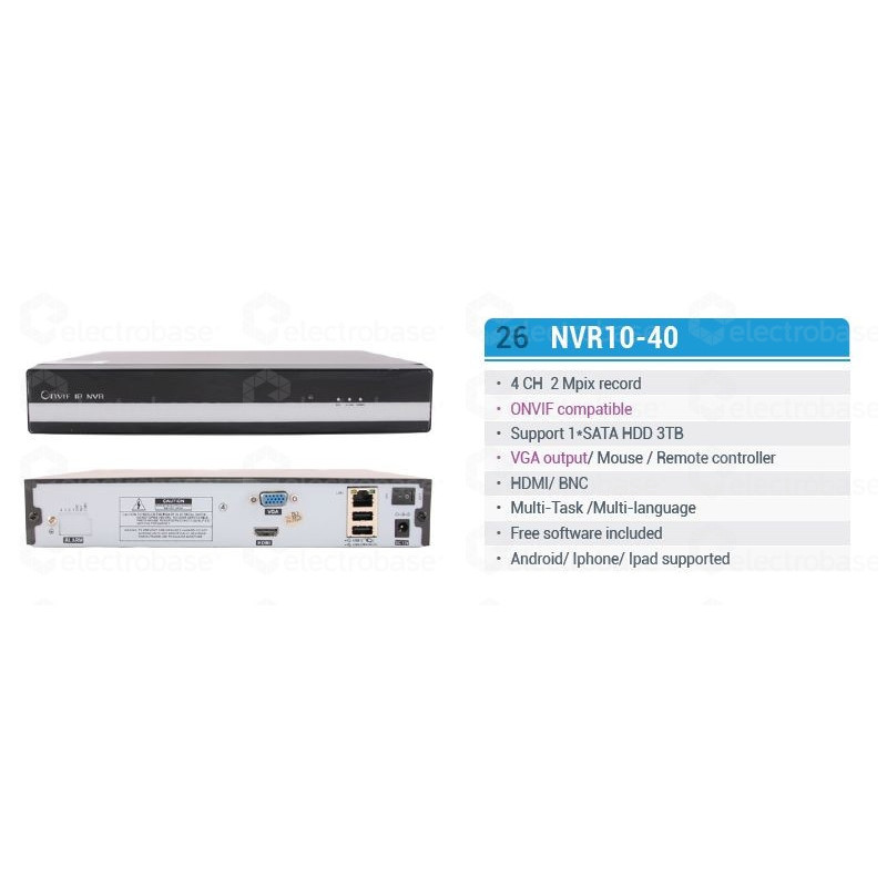 16 kanalų vaizdo įrašymo įrenginys / 16x 720P + 4x1080P / HDMI / 1 išvestis / 2 SATA / ONVIF
