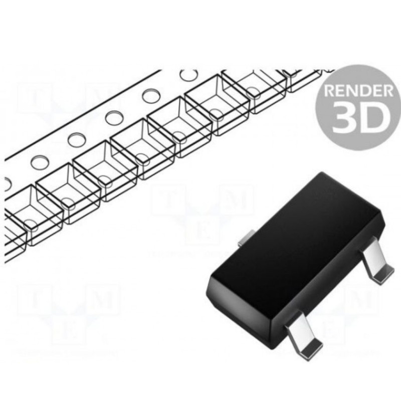 Tranzistorius: N-MOSFET vienpolis 60V 0.28A 0.35W SOT23