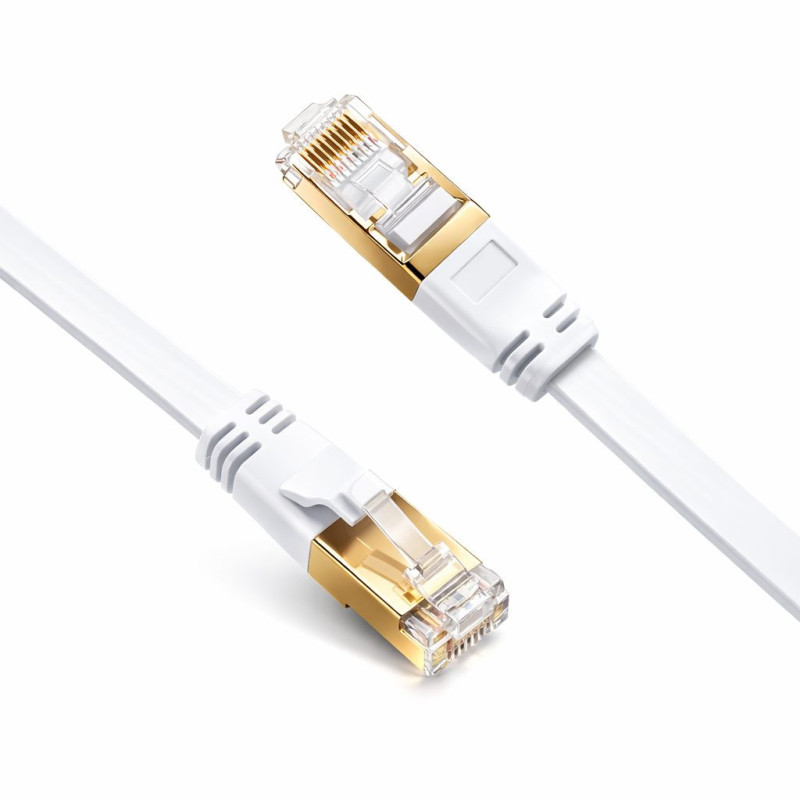 CAT7 LAN plokščias ekranuotas S / STP jungiamasis laidas, 10Gbps, 600MHz, 3m, baltas