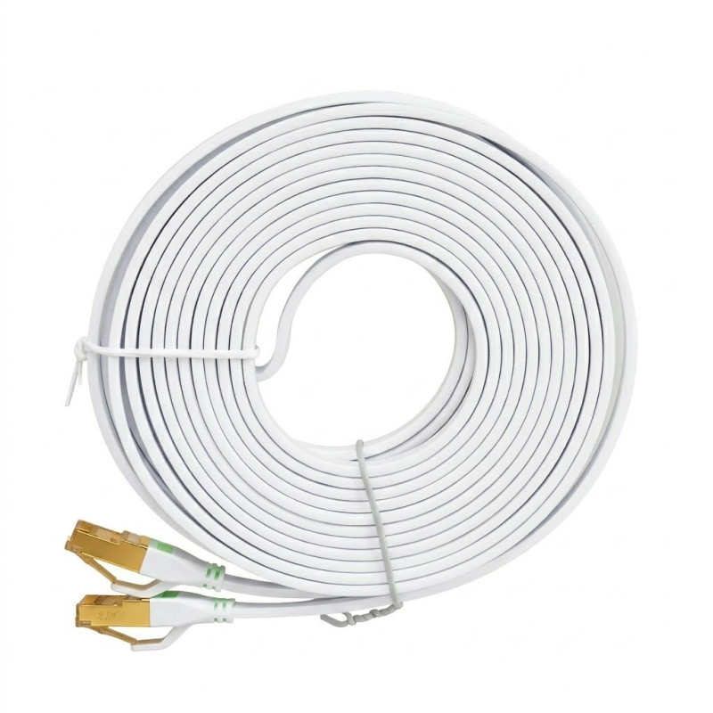 CAT7 LAN plokščias ekranuotas S / STP jungiamasis laidas, 10Gbps, 600MHz, 5m, baltas