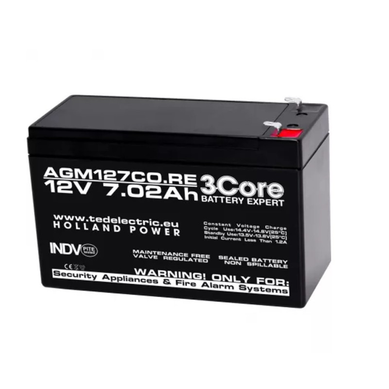 12 V 7,02 Ah akumuliatorius :: AGM :: 12 voltų, 7,02 ampervalandžių (Ah) :: Gnybto tipas T1 (4,75 mm)