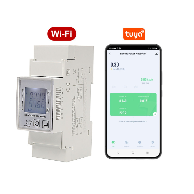 Single-phase electricity meter, Multi-tariff, Wi-Fi, Tuya application, Built-in Relay