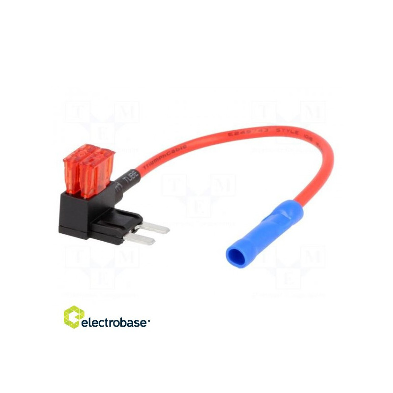 Splitter automotive ATM 10A mini fuse x2 1mm2 Colour: red