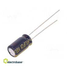 Kondensatorius: elektrolitinis, žemo ESR, THT, 47uF, 35VDC, Ø6,3x11,2mm