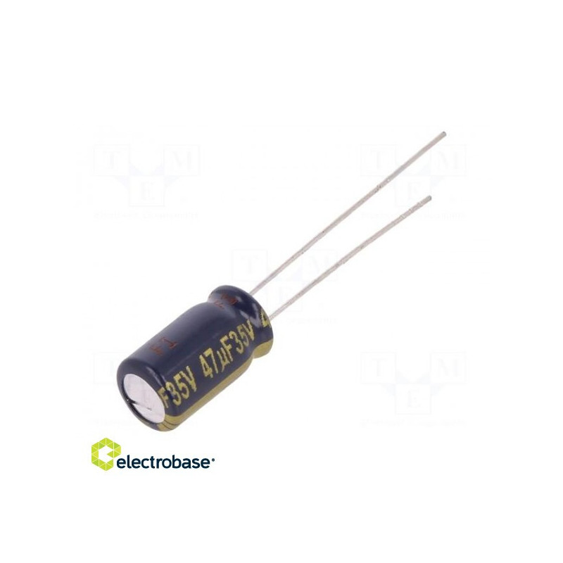Kondensatorius: elektrolitinis, žemo ESR, THT, 47uF, 35VDC, Ø6,3x11,2mm