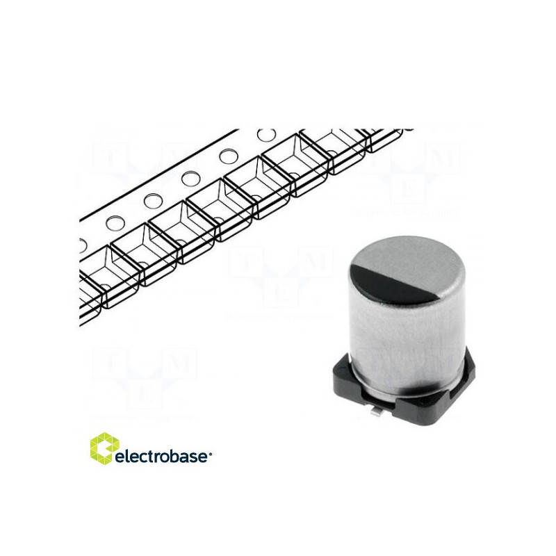 Kondensatorius: elektrolitinis, žemo ESR, SMD, 10uF, 16VDC, Ø4x5.8mm, ±20%