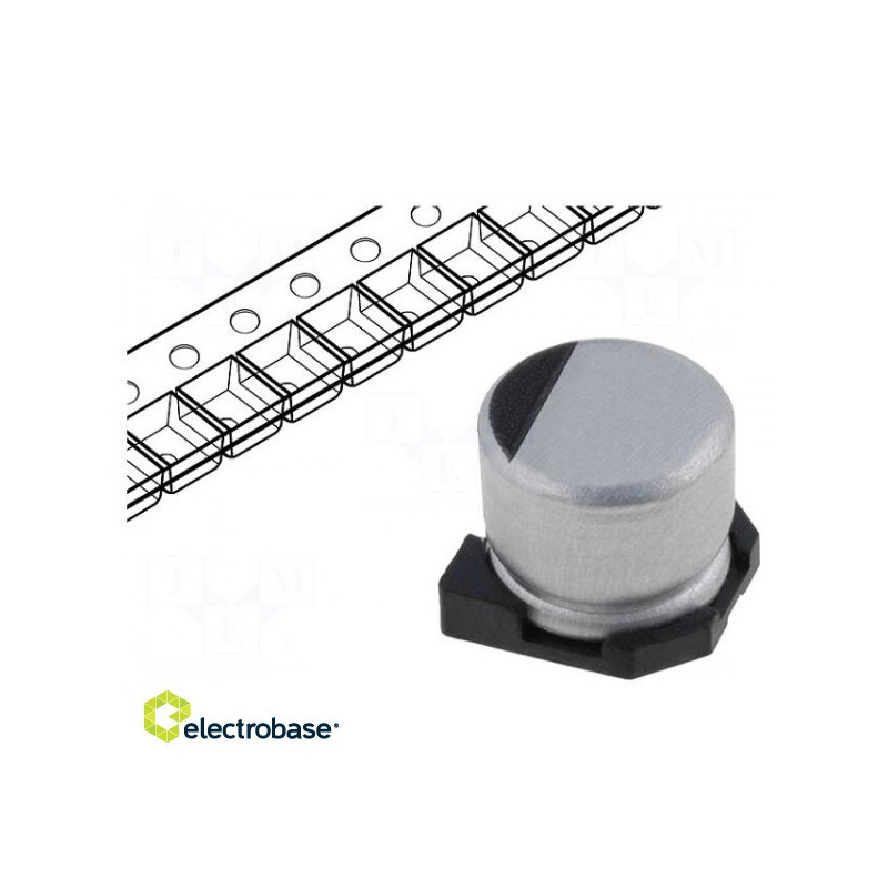 Kondensatorius: elektrolitinis, SMD, 220uF, 35VDC, Ø10x10mm, ±20%, 1000h