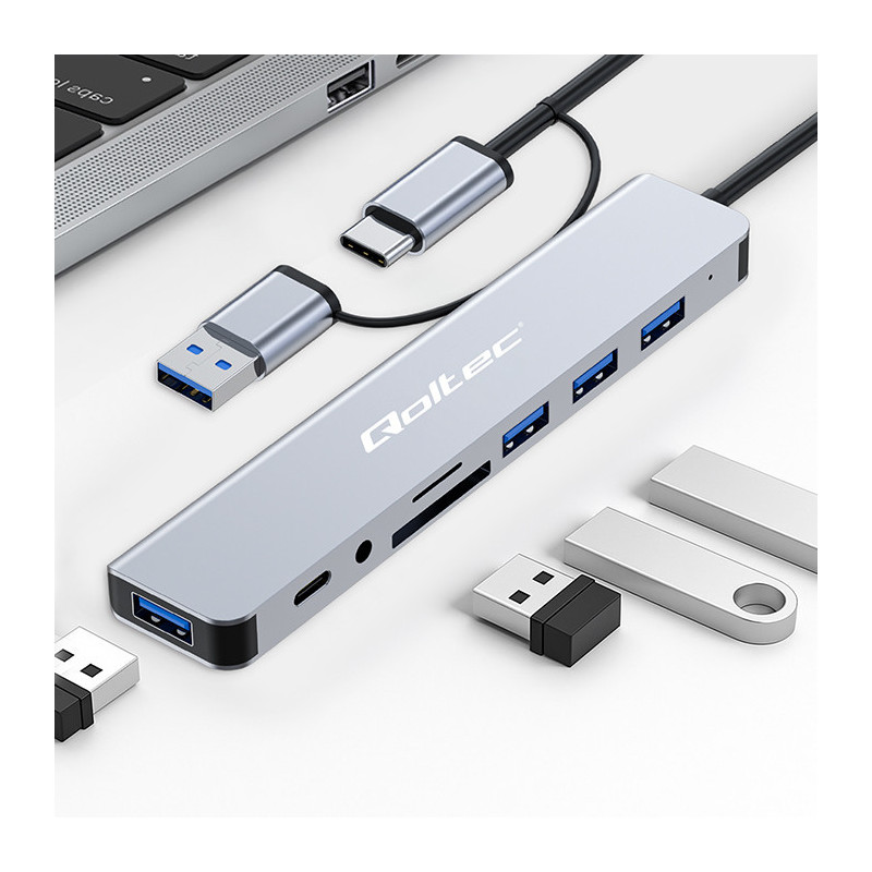 Hub Adapter 8in1 USB-C / USB, USB-C, 4xUSB, SD / TF card, JACK 3.5mm TRRS