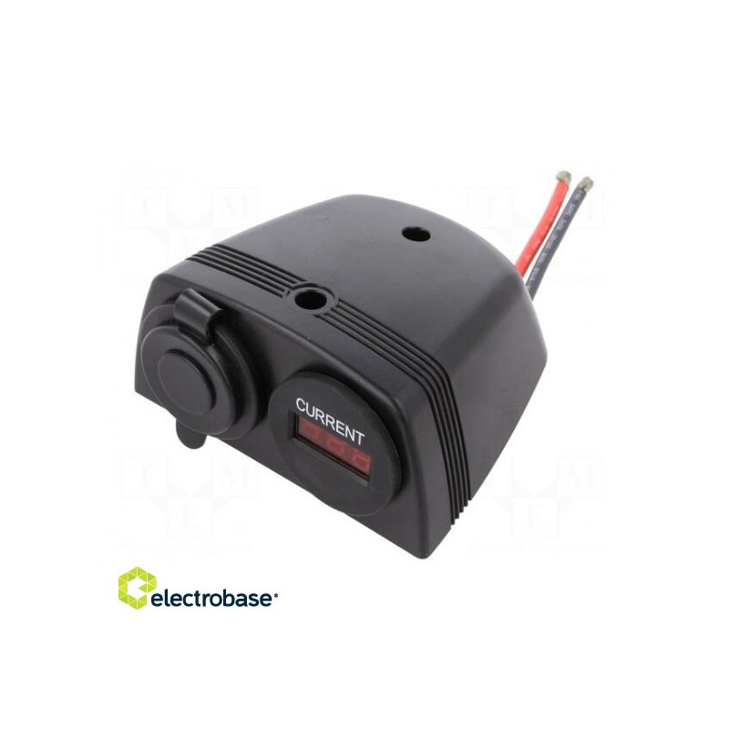 Ampermetras, automobilio cigarečių žiebtuvėlio mini lizdas x1, maitinimo įtampa: 7÷33VDC, juodas