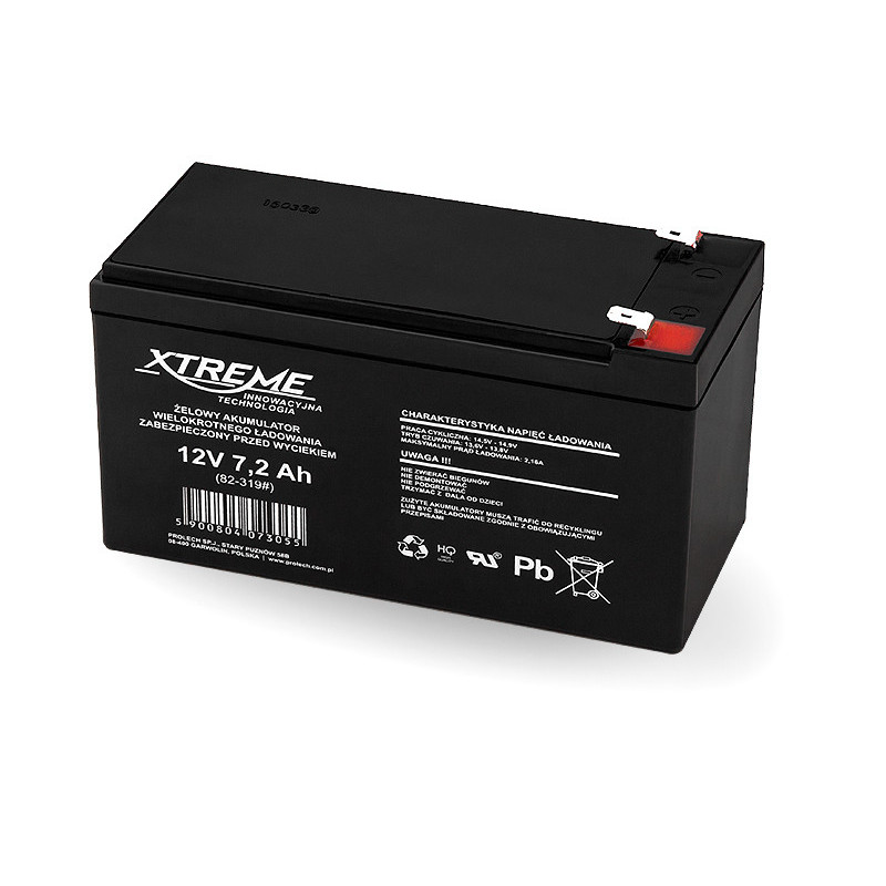 12 V 7,2 Ah akumuliatorius :: GEL :: 12 voltų, 7,2 ampervalandžių (Ah) :: Gnybto tipas T1 (4,75 mm)