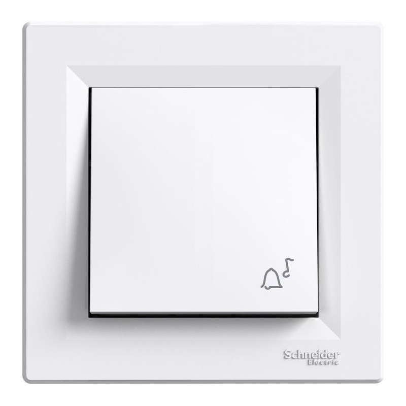 Asfora - 1 Pole push button 10A, without screws, bell symbol, white, Schneider Electric