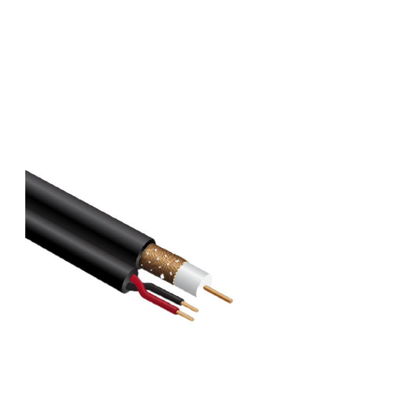 CCTV cable, PRO BASE, RG59, 100m, black, combined with power wires
