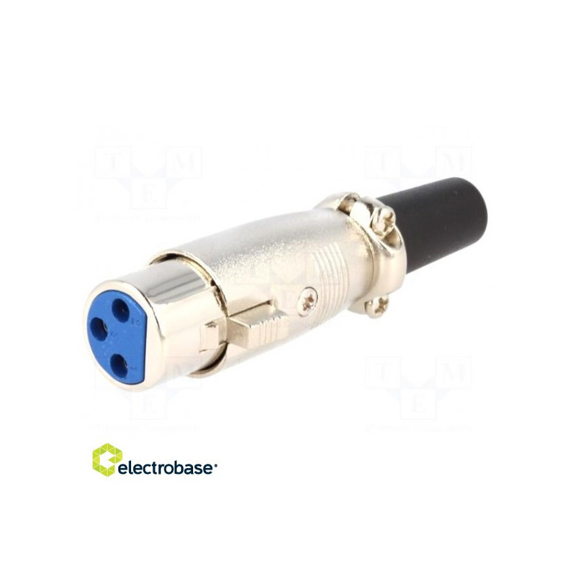 Kištukas, XLR, lizdas, PIN:3, tiesus, kabeliui