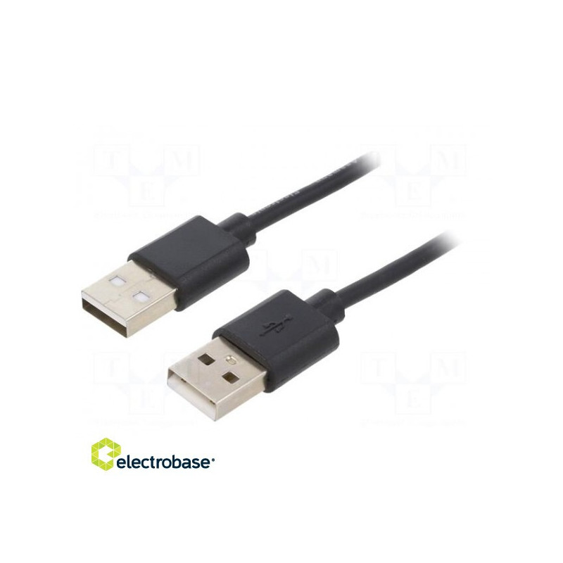 Laidas, USB 2.0, USB A kištukas, abiejose pusėse, nikeliuotas, 1 m, juodas