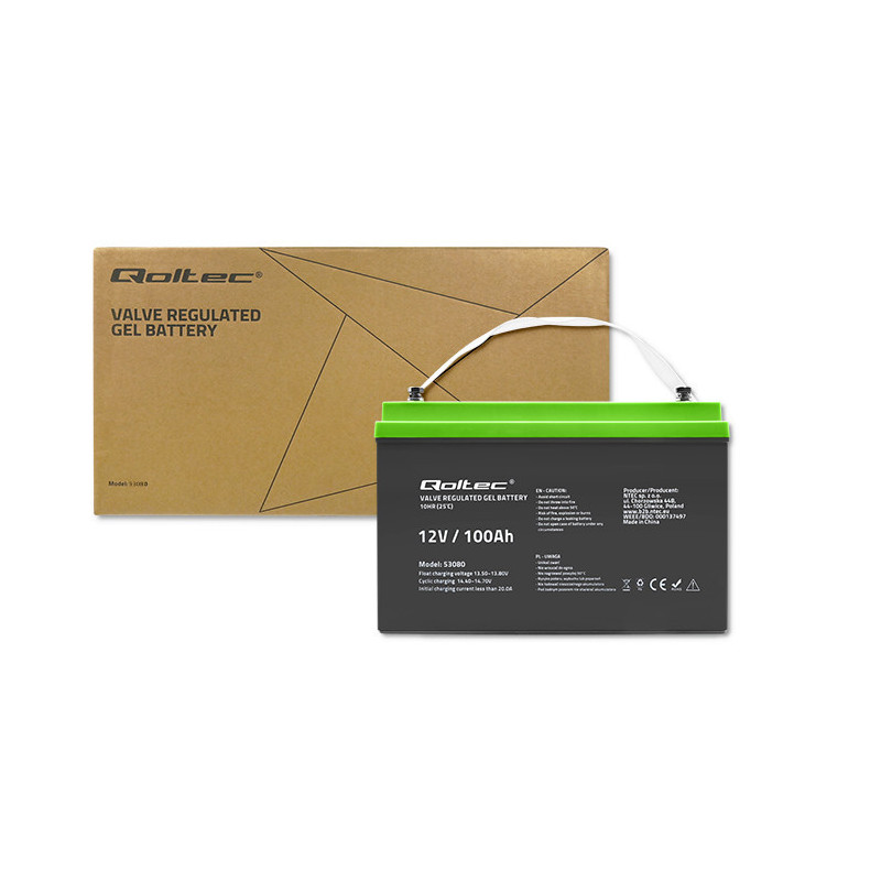 12V 100Ah battery ::Gel (GEL) :: 12 Volts, 100 Ampere Hours (Ah) :: Qoltec ®