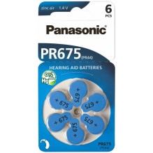 675 dydis, klausos aparato baterija, „Panasonic Zn-Air PR44“, 6 vnt. pakuotėje.