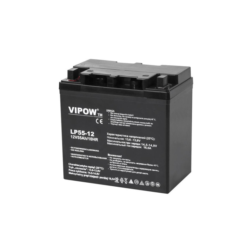 12 V 55 Ah akumuliatorius :: Gelio-gelinis (GEL) :: 12 voltų, 55 ampervalandės (Ah) :: VIPOW