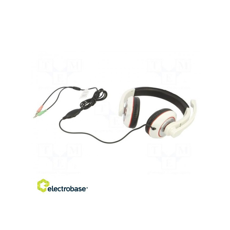 Headphones with microphone, white, black, Jack 3.5mm x2, 1.8 million