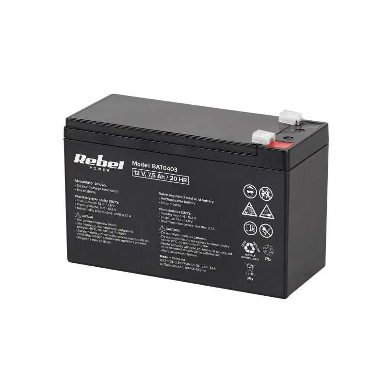12 V 7,5 Ah akumuliatorius :: Gelio (GEL) :: VRLA :: Gnybto tipas T1 (4,75 mm)