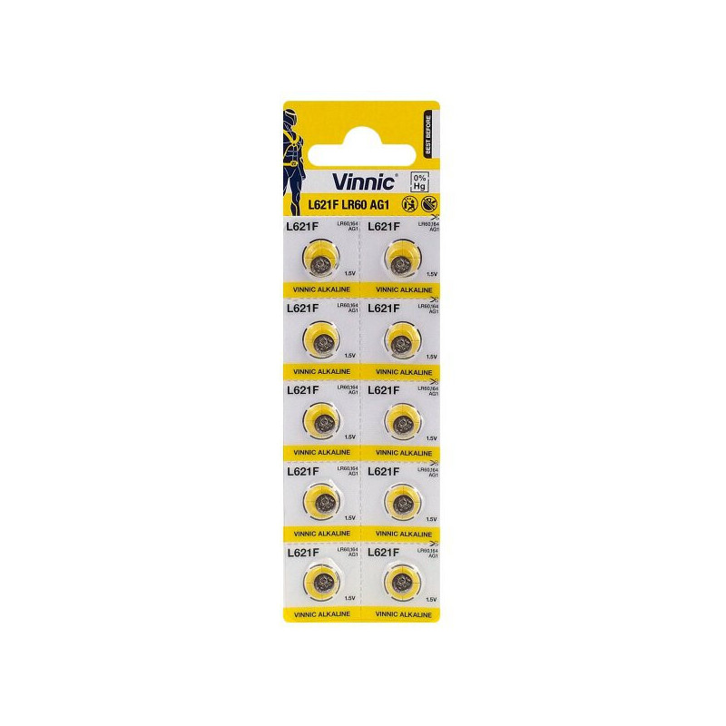 G1 batteries Vinnic Alkaline LR621 / AG1 in a pack of 10 pcs.