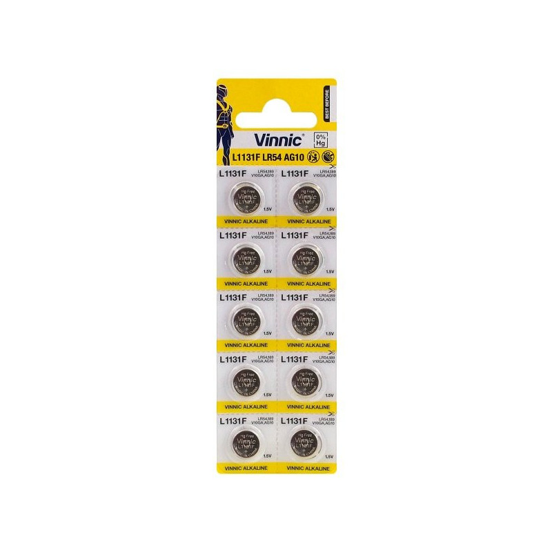 G10 batteries Vinnic Alkaline LR1130 / 189 in a pack of 10 pcs.