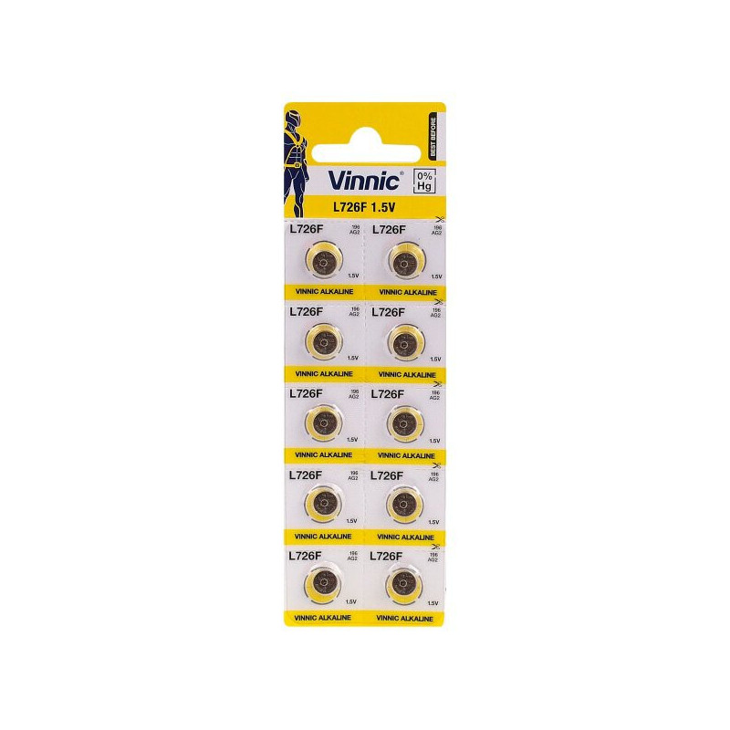 G2 batteries Vinnic Alkaline LR726 / SR59 / 396 in a pack of 10 pcs.