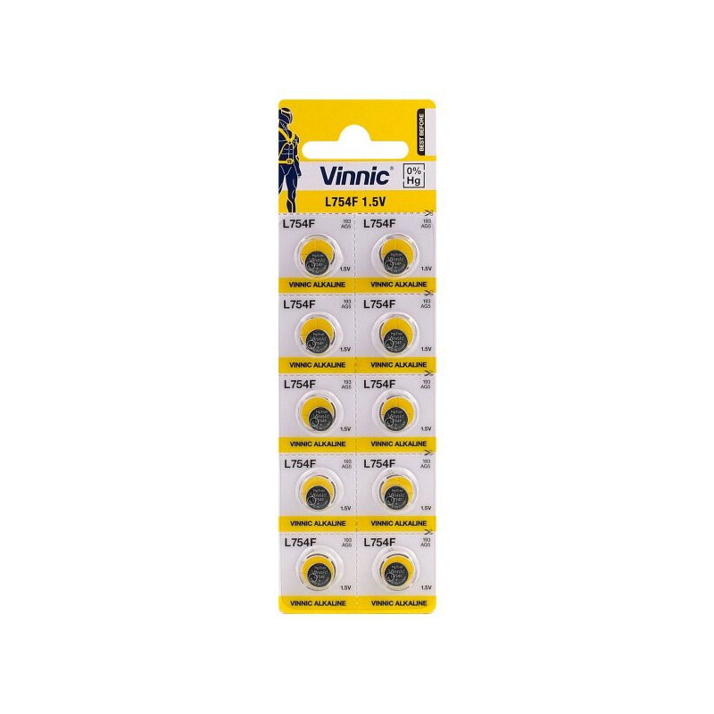 G5 batteries Vinnic Alkaline LR754 / LR48 / AG5 in a pack of 10 pcs.