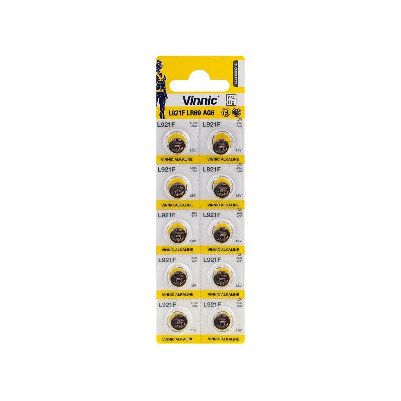 G6 batteries Vinnic Alkaline LR921 / SR920 / 371 in a pack of 10 pcs.