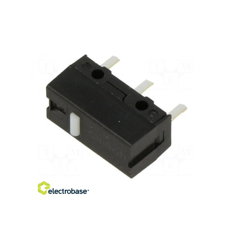Microswitch SNAP ACTION, 0.001A / 6VDC, without lever, SPST-NO