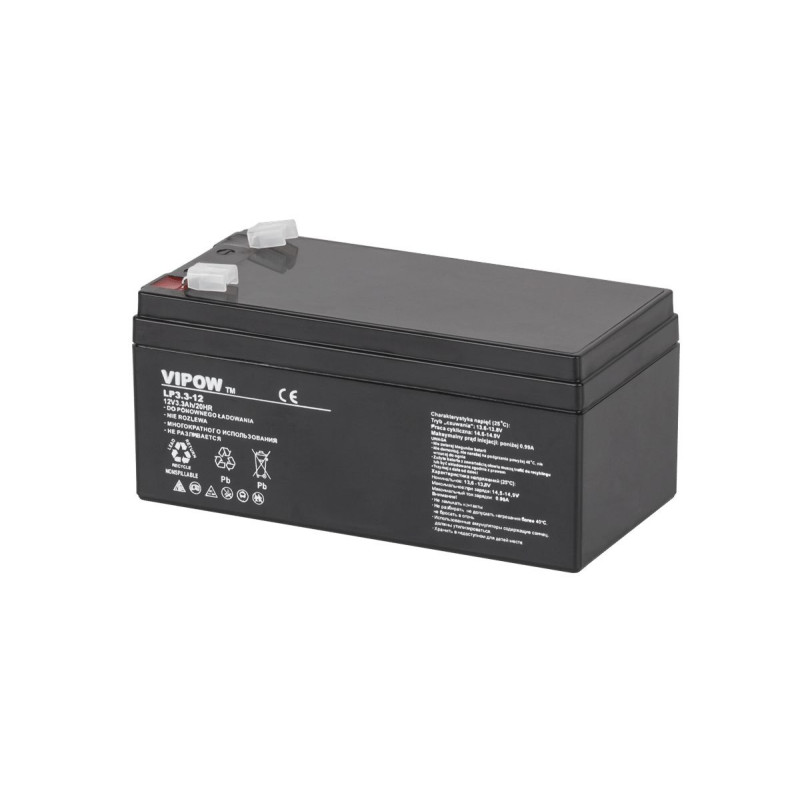 12 V 3,3 Ah akumuliatorius :: Gelio (GEL) akumuliatorius :: VRLA akumuliatorius :: T1 (4,75 mm) tipo kontaktas, VIPOW