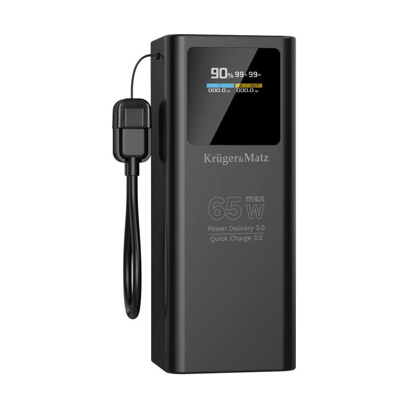 Charger-battery (Power Bank) 20000 mAh 65W with display, with QC and PD function, USB-C, USB-A