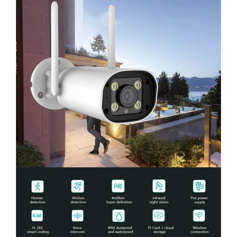 5 GHz ir 2,4 GHz „Wi-Fi“ lauko kamera, 4 MP, 12 V, „Tuya“, dvipusis garsas, SD kortelė iki 128 GB