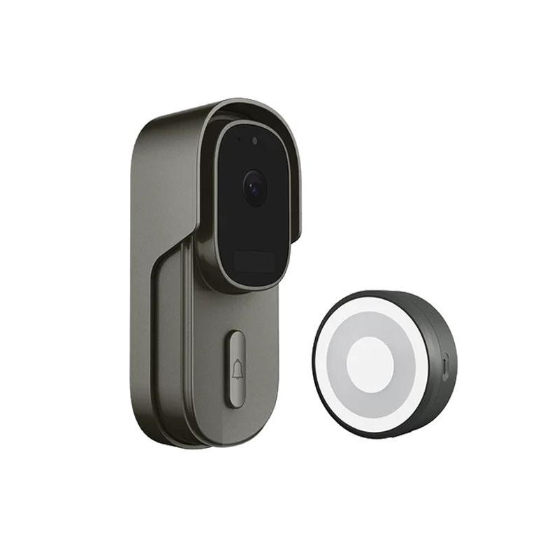 Baterinis durų skambutis „WiFi“, lauko kamera + varpelis, 2MP, „Tuya“, juodas